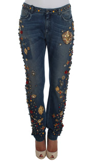 Dolce & Gabbana Crystal Roses Heart Embellished Jeans