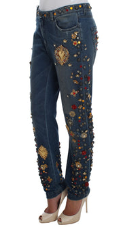 Dolce & Gabbana Crystal Roses Heart Embellished Jeans