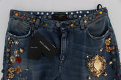 Dolce & Gabbana Crystal Roses Heart Embellished Jeans