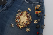 Dolce & Gabbana Crystal Roses Heart Embellished Jeans