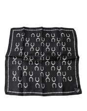 Dolce & Gabbana Black Horseshoe Silk Square Handkerchief Scarf