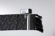 Dolce & Gabbana Black Patterned Skinny Fringes Shawl Scarf