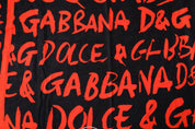 Dolce & Gabbana Black Red Logo Print Cotton Beach Towel