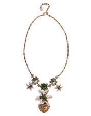 Dolce & Gabbana Gold Brass Lily Crystal Sacred Heart Pendant Necklace