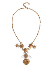 Dolce & Gabbana Gold Brass Lily Crystal Sacred Heart Pendant Necklace