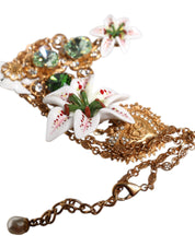 Dolce & Gabbana Gold Brass Lily Crystal Sacred Heart Pendant Necklace