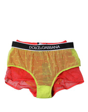 Dolce & Gabbana Red Yellow Tulle Mid Waist Panty Underwear