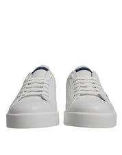 Dolce & Gabbana White Blue Leather Logo Low Top Sneakers Shoes