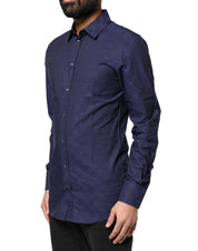 Dolce & Gabbana Blue Check Tartan GOLD Formal Dress Shirt