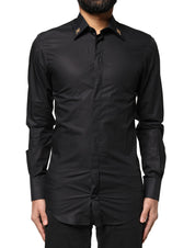 Dolce & Gabbana Black GOLD Cross Embellished Men Dress Shirt