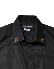 Dolce & Gabbana Black GOLD Cross Embellished Men Dress Shirt