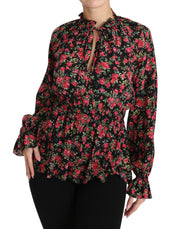 Dolce & Gabbana Black Rose Print Floral Shirt Top Blouse