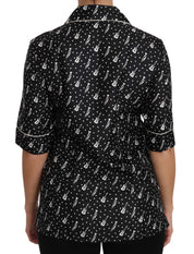 Dolce & Gabbana Black GuitarTrumpet Print Silk Shirt Top