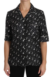 Dolce & Gabbana Black GuitarTrumpet Print Silk Shirt Top