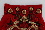 Dolce & Gabbana Red Silk Crystal Roses Shorts