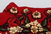 Dolce & Gabbana Red Silk Crystal Roses Shorts