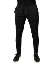 Dolce & Gabbana Black Brocade Polyester Skinny Dress Pants
