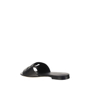 Dolce & Gabbana Black Calf Leather Bos Taurus Flat Sandals