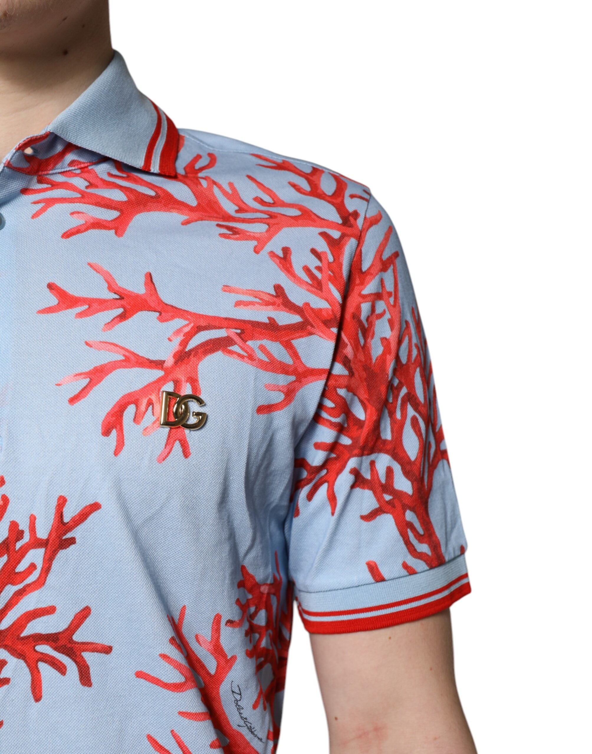 Dolce & Gabbana Light Blue Coral Cotton Polo Shirt T-shirt