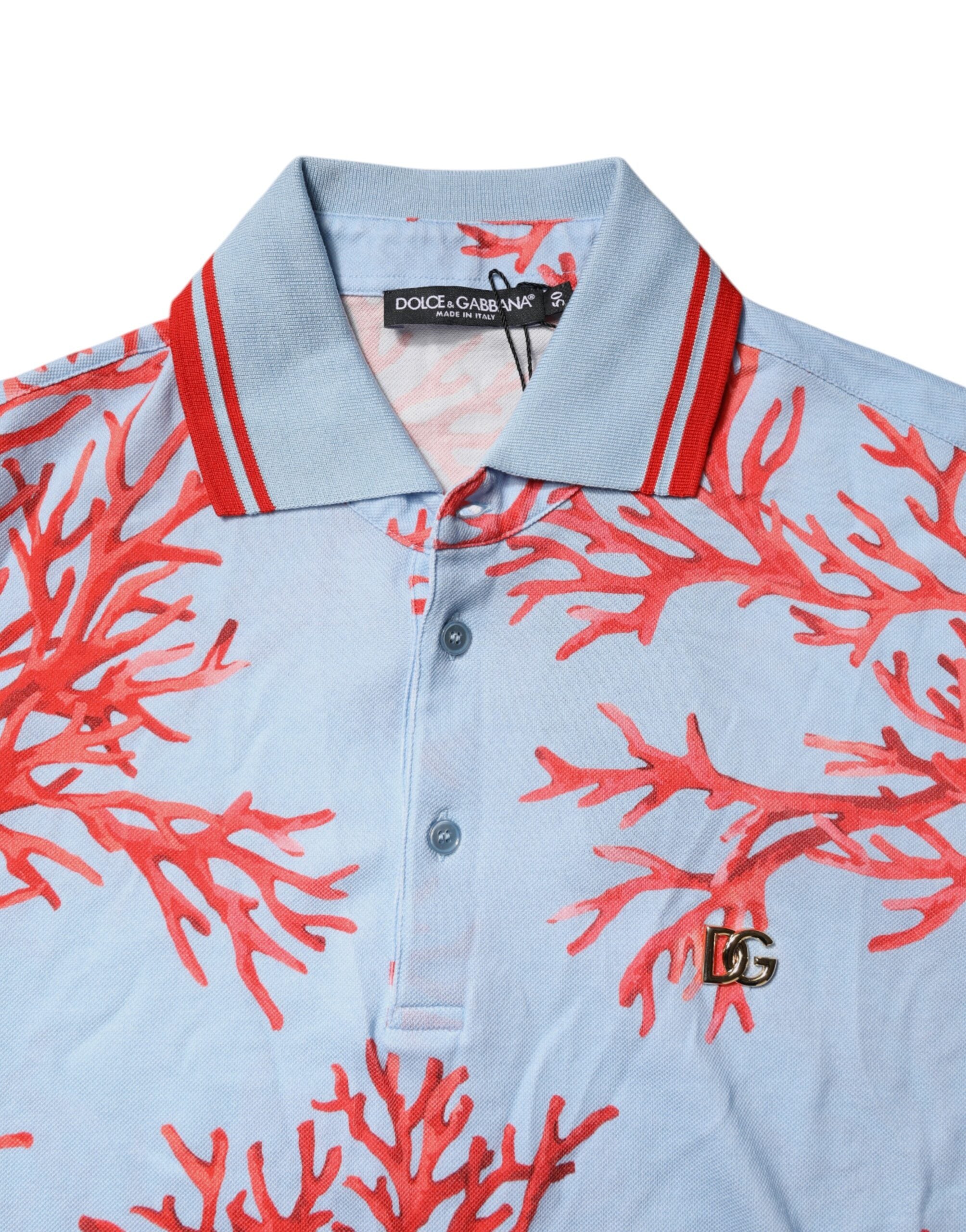 Dolce & Gabbana Light Blue Coral Cotton Polo Shirt T-shirt