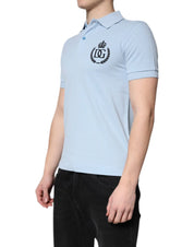 Dolce & Gabbana Sky Blue Cotton Crown Collared Polo T-shirt