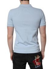 Dolce & Gabbana Sky Blue Cotton Crown Collared Polo T-shirt