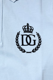 Dolce & Gabbana Sky Blue Cotton Crown Collared Polo T-shirt