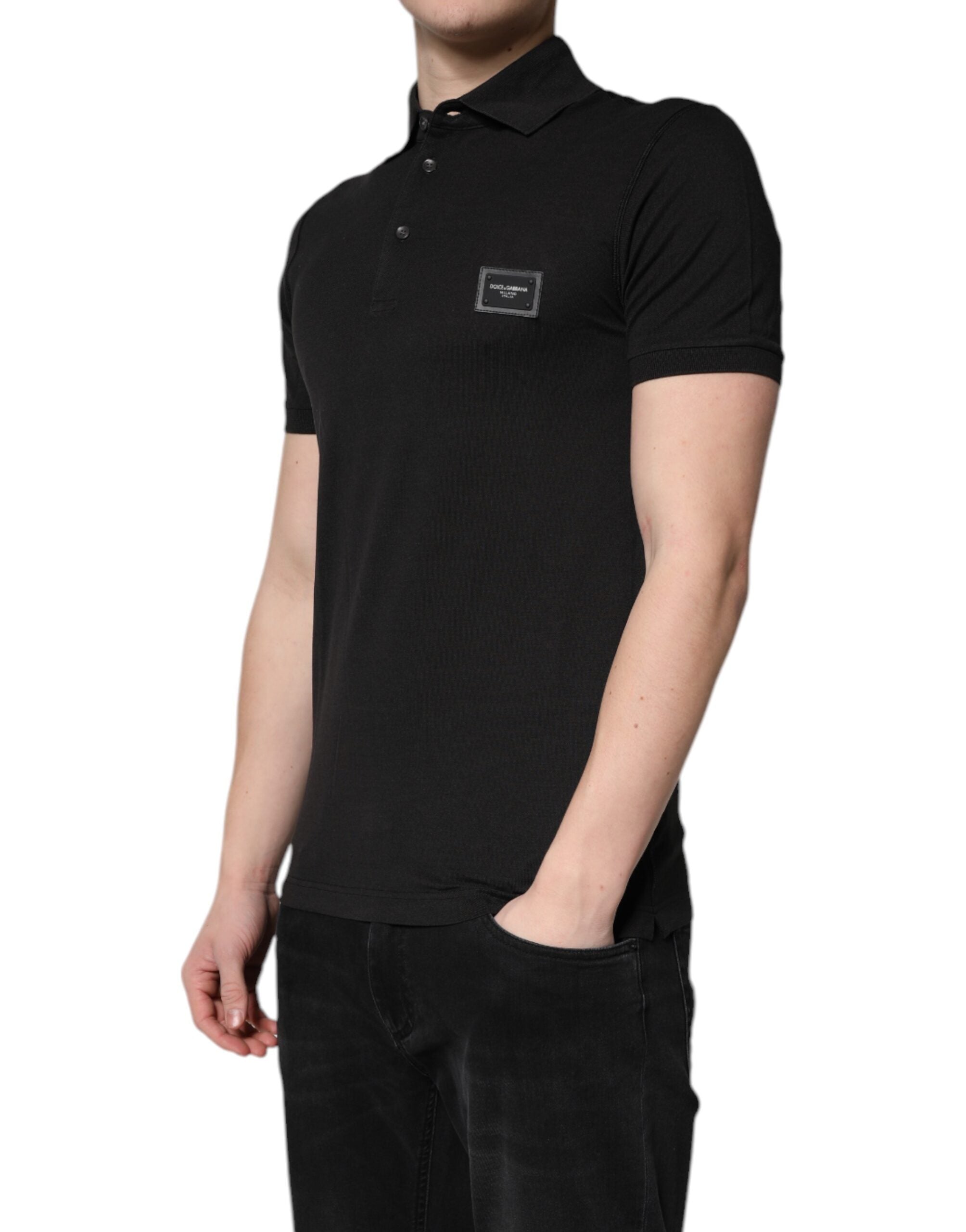Dolce & Gabbana Dark Gray Logo Plaque Cotton Men Polo Shirt T-shirt
