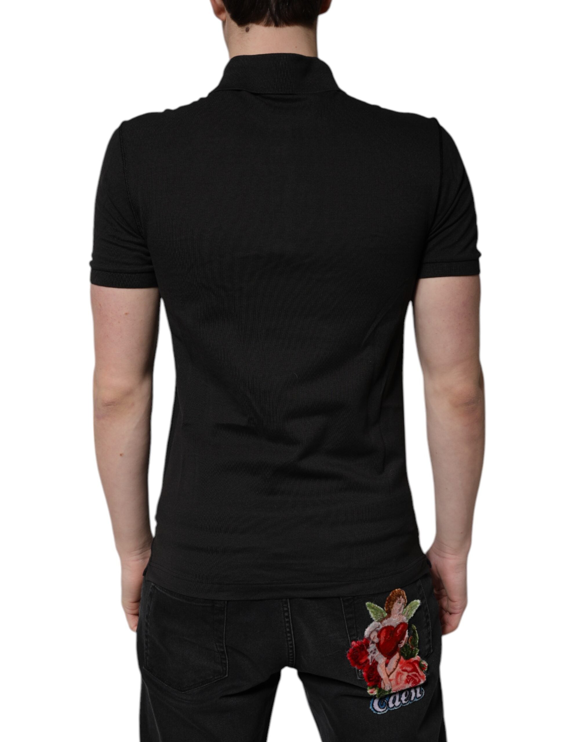 Dolce & Gabbana Dark Gray Logo Plaque Cotton Men Polo Shirt T-shirt