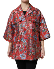 Dolce & Gabbana Red Floral Jacquard Button Down Coat Jacket