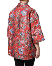 Dolce & Gabbana Red Floral Jacquard Button Down Coat Jacket