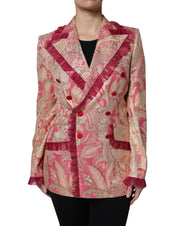 Dolce & Gabbana Pink Gold Jacquard Nylon Coat Blazer Jacket