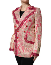 Dolce & Gabbana Pink Gold Jacquard Nylon Coat Blazer Jacket