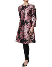 Dolce & Gabbana Pink Black Floral Brocade Trenchcoat Jacket