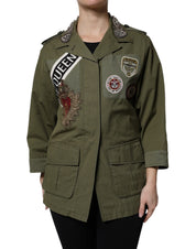 Dolce & Gabbana Military Green Queen Embellished Coat Jacket