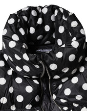 Dolce & Gabbana Black White Polka Dot Full Zip Puffer Jacket