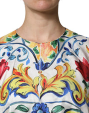 Dolce & Gabbana Multicolor Majolica Kaftan Short Sleeves Maxi Dress