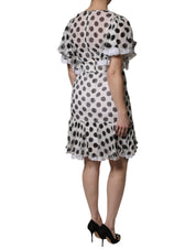 Dolce & Gabbana White Polka Dotted Silk Blend A-line Dress