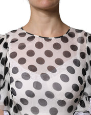 Dolce & Gabbana White Polka Dotted Silk Blend A-line Dress