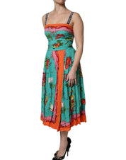 Dolce & Gabbana Multicolor Printed Silk Sleeveless Midi Dress