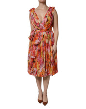 Dolce & Gabbana Multicolor Floral Silk V-neck Chiffon Dress