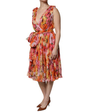 Dolce & Gabbana Multicolor Floral Silk V-neck Chiffon Dress