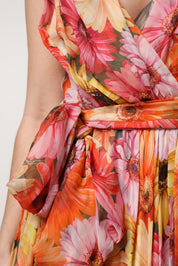 Dolce & Gabbana Multicolor Floral Silk V-neck Chiffon Dress