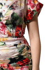 Dolce & Gabbana Multicolor Floral Short Sleeves Sheath Midi Dress