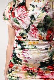 Dolce & Gabbana Multicolor Floral Short Sleeves Sheath Midi Dress