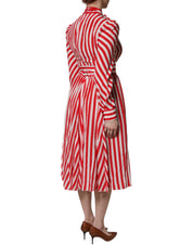 Dolce & Gabbana White Red Stripes Long Sleeves Midi Dress