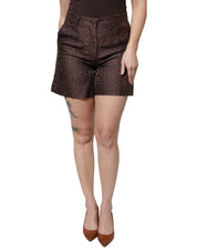 Dolce & Gabbana Brown Floral Brocade Mid Waist Mini Short