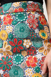 Dolce & Gabbana Multicolor Floral Lace High Waist Mini Skirt