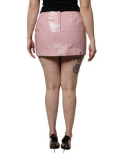 Dolce & Gabbana Glossy Pink Cotton High Waist Mini Skirt