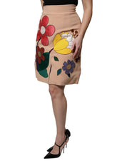 Dolce & Gabbana Beige Floral High Waist Pencil Cut Skirt